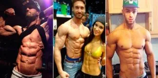Homem com músculos abdominais definidos, praticando exercícios em casa.
