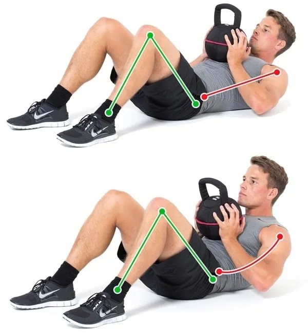 Homem realizando abdominais no solo com técnica incorreta.