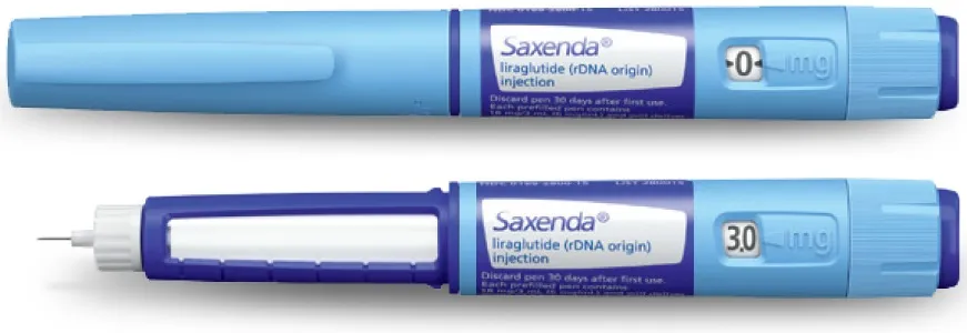 Injeções de Saxenda com rótulo de liraglutida para emagrecimento.