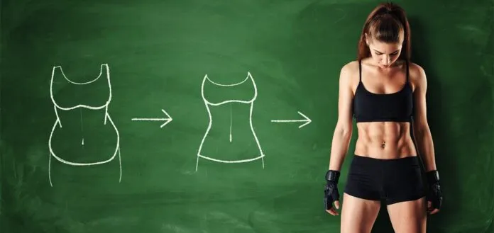 Transformação corporal com treino Mulher com treino abdominal, ilustrações de mudança de corpo.