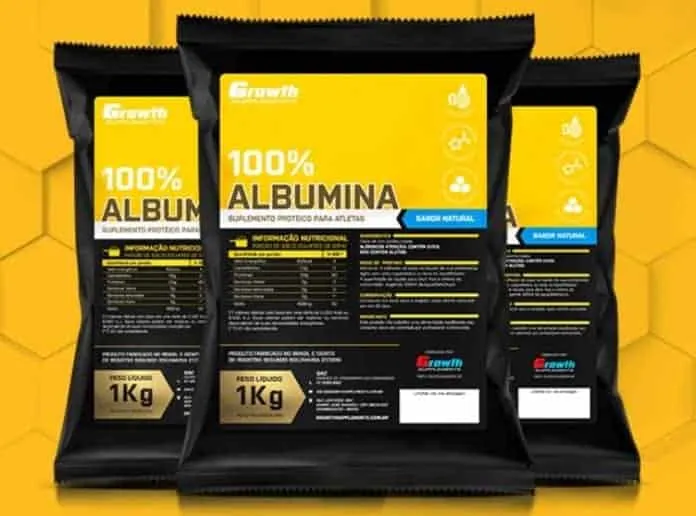 Suplemento de Albumina Growth 1kg Pacotes de albumina 100% natural para treinos e ganho de massa muscular.