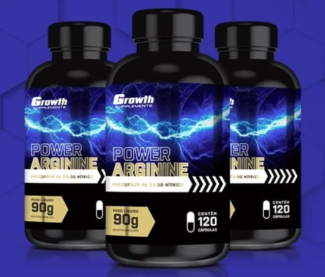 Suplemento Power Arginine Growth com 120 cápsulas para aumento de performance.
