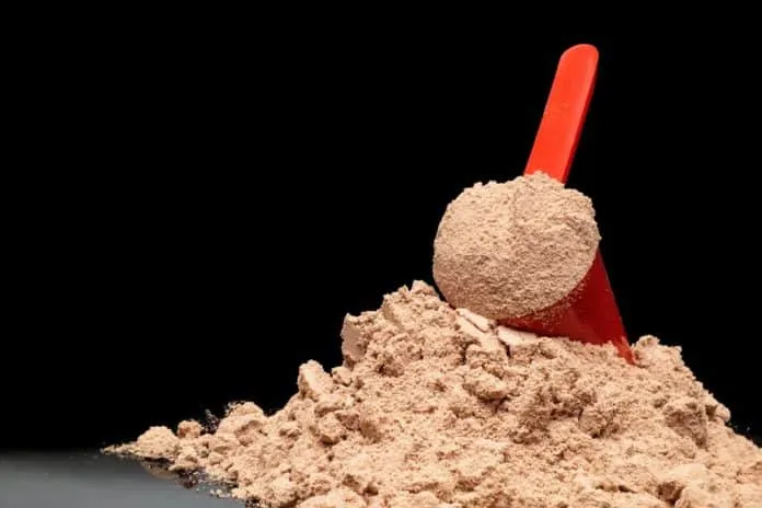 Whey Protein em Pó para Iniciantes Whey protein em pó com colher, suplemento para treinos e ganho de massa muscular.