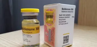 BOLDENONA – O que é, para que serve, Benefícios, Colaterais e Ingestão Frasco de Boldenona 300 com embalagem ao lado, uso em treinos de musculação.