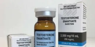 Enantato de Testosterona – Para que serve, Ciclos, Colaterais e Ingestão Frasco de Enantato de Testosterona com embalagem de farmácia.