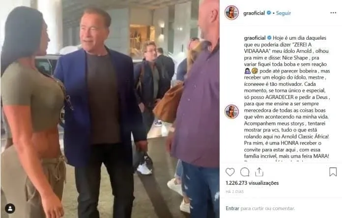 Gracyane Barbosa encontra Arnold Schwarzenegger