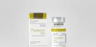 MASTERON – O que é, para que serve, Benefícios, Colaterais e Ingestão Frasco de Masteron 100 com embalagem e rótulo visíveis.