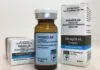 Frasco de Parabolan, medicamento para uso intramuscular, na embalagem original.