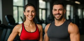 Como Diminuir a Barriga: 8 Dicas para Resultados Rápidos e Duradouros Homem e mulher sorrindo após treino na academia.