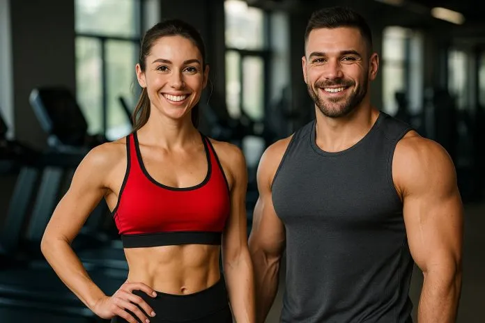 Dicas de Treino para Emagrecimento Homem e mulher sorrindo após treino na academia.